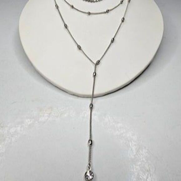 ISADORA Layered Gun Metal Grey Multiple Chain Y/Drop Choker Necklace 12.5" Long - Picture 2 of 6